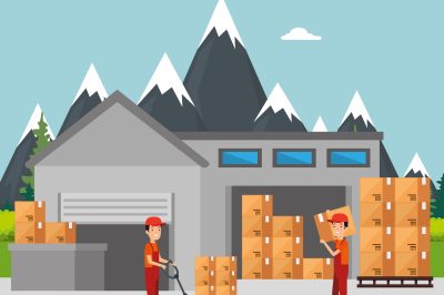 logistic services with team delivery workers vector illustration design